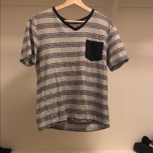 Men’s blue and white V neck T shirt